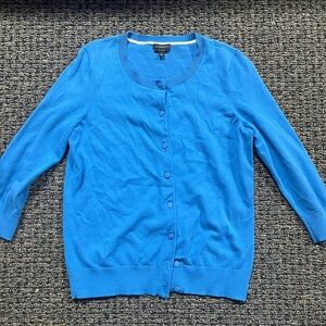 Talbots Women’s 3/4 Blue Button-Front Cardigan Sweater size Small Pima cotton